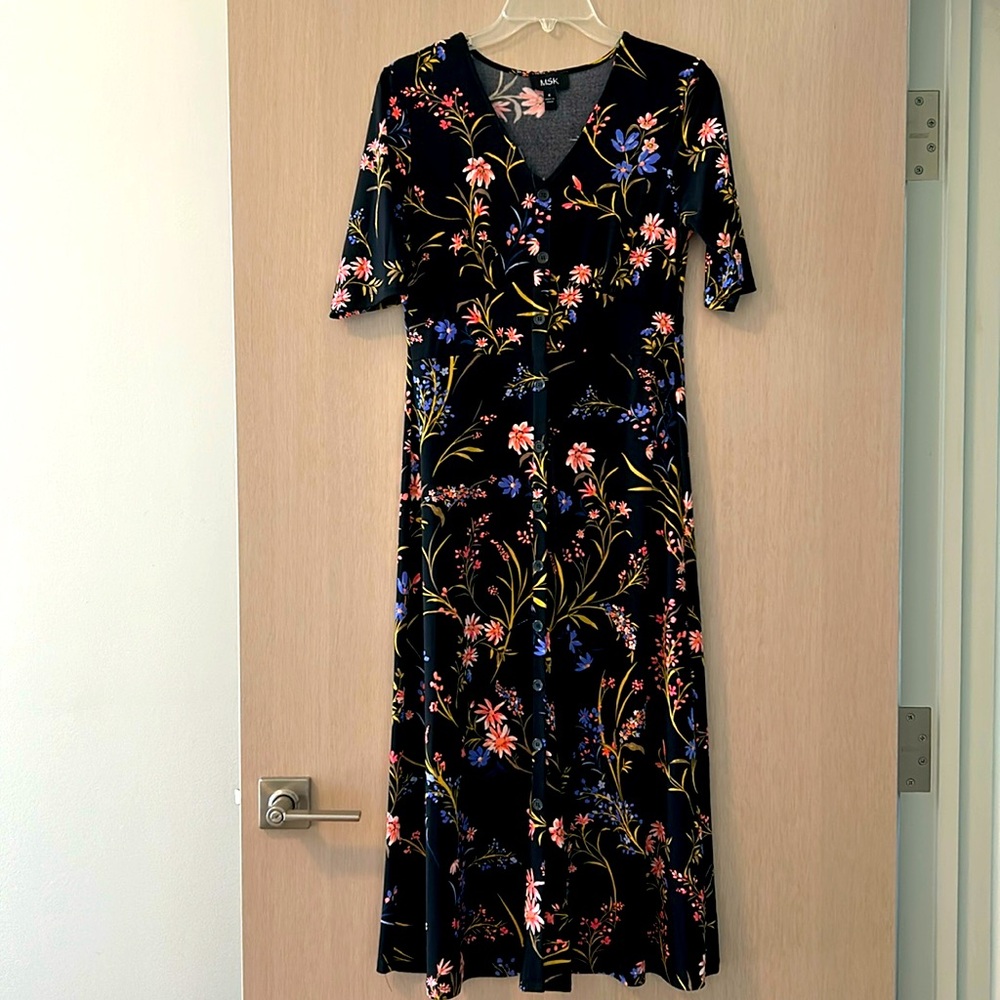 MSK maxi dress. New! Black, pink, blue, floral. Size S